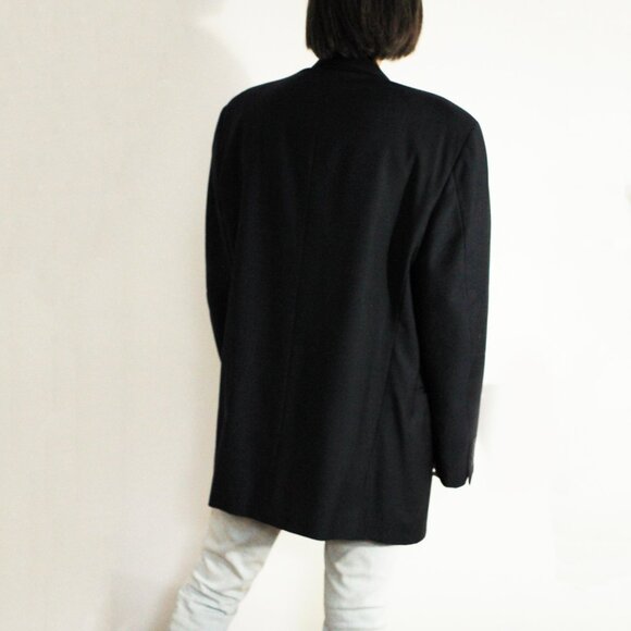 Vintage navy blue Lanificio Biella Italy pure virgin wool oversized blazer - Picture 2 of 9